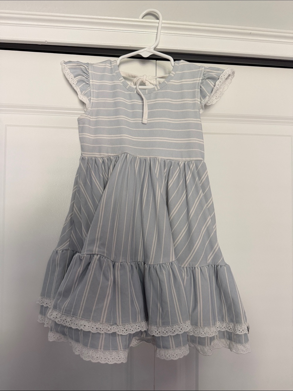 Love and grow Light Blue Striped Ruffle Hem Girls' Dress